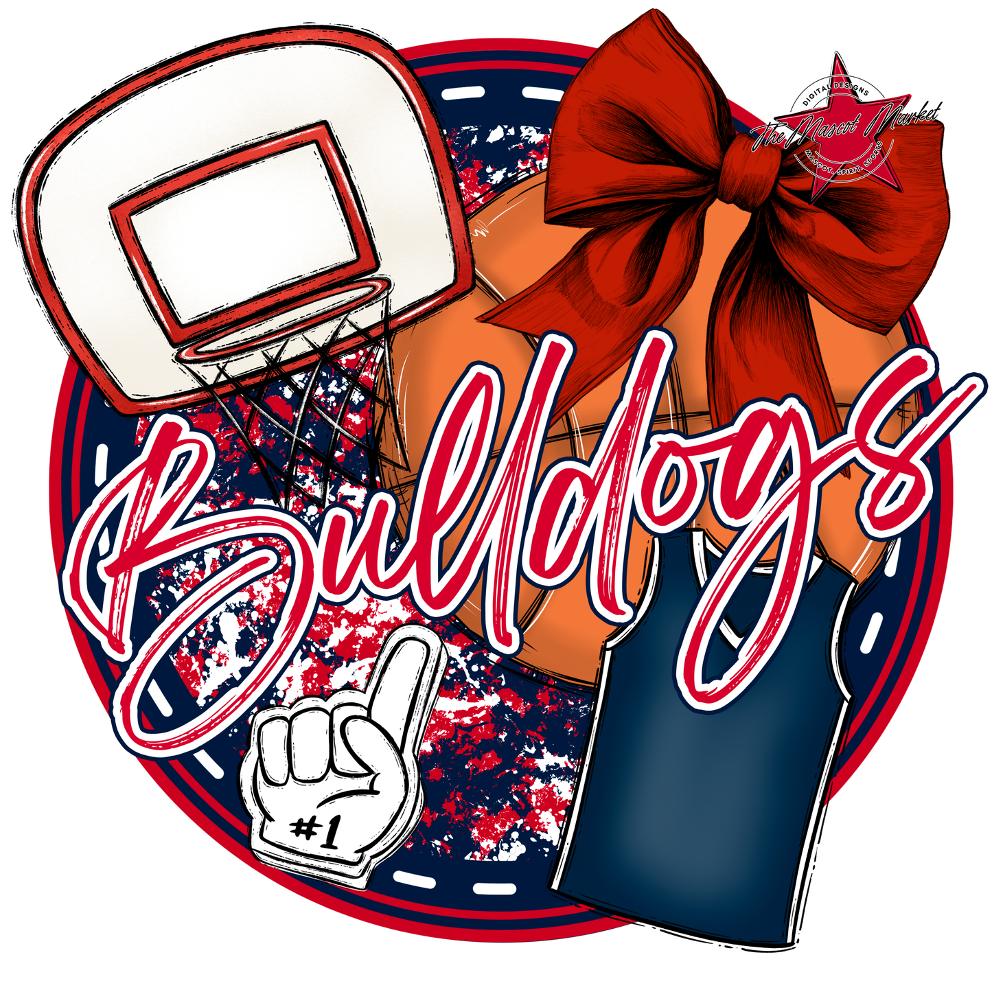 Bulldogs Circle Basketball Design-Navy-Red