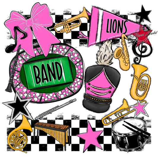 Lions Checkers Band Spirit Design-Baby Pink
