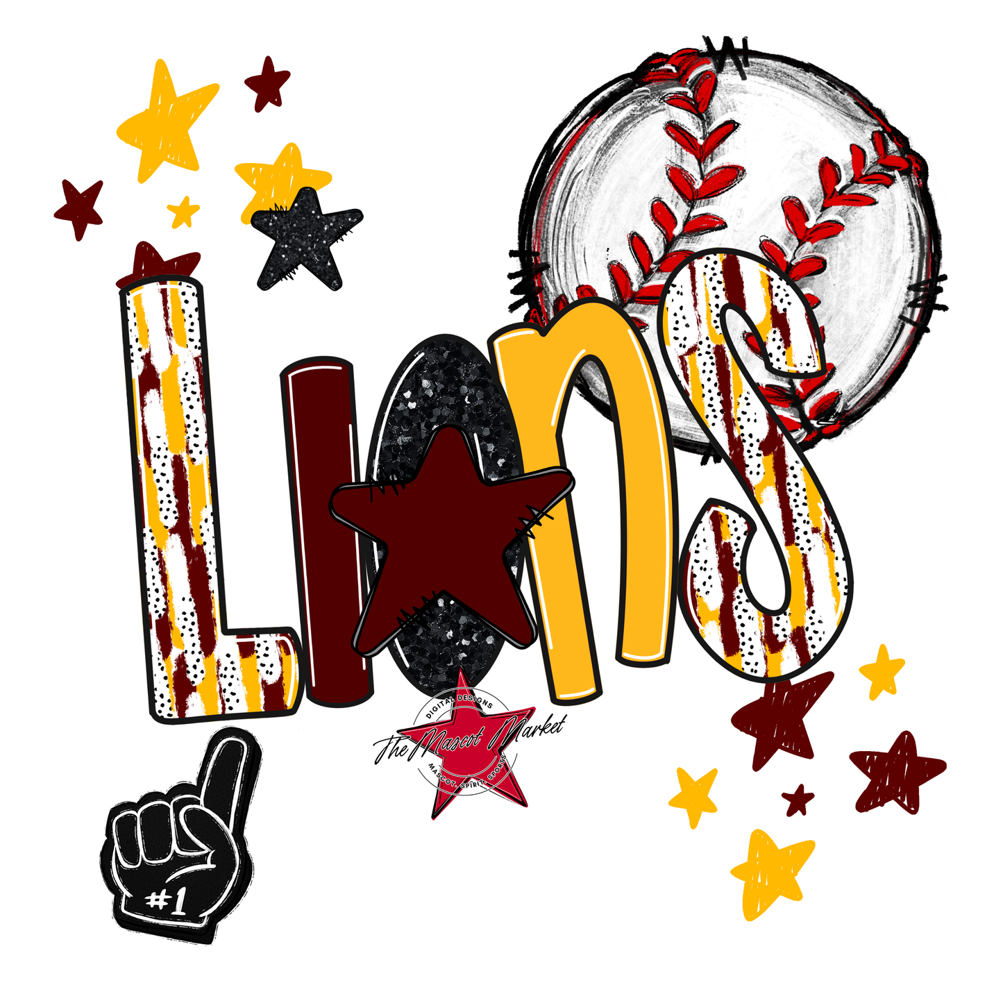 Lions Baseball Scrape-Maroon-Yellow