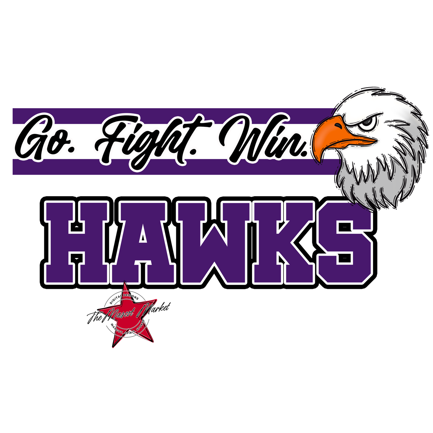 Hawks Go Fight Win Mascot Lines-Purple