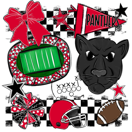 Panthers Checkers Mascot Spirit Design-Red