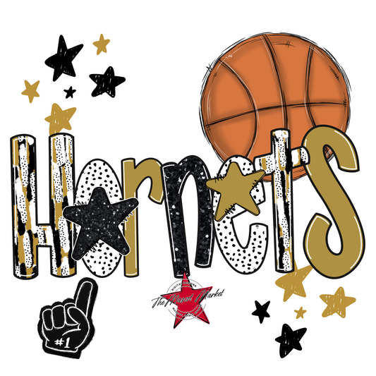 Hornets Basketball Scrape-Gold