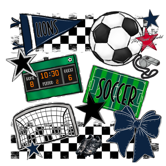 Lions Checkers Soccer Spirit Design-Navy