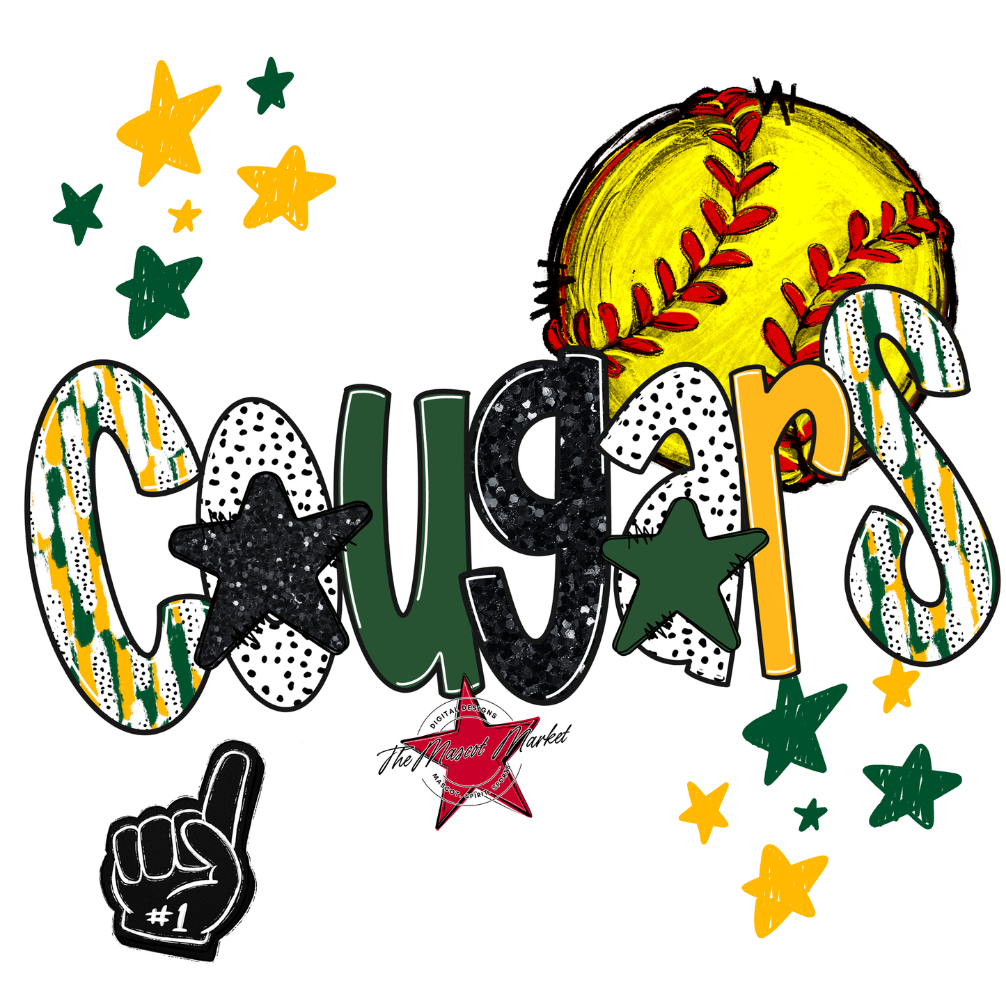 Cougars Softball Scrape-Green-Yellow