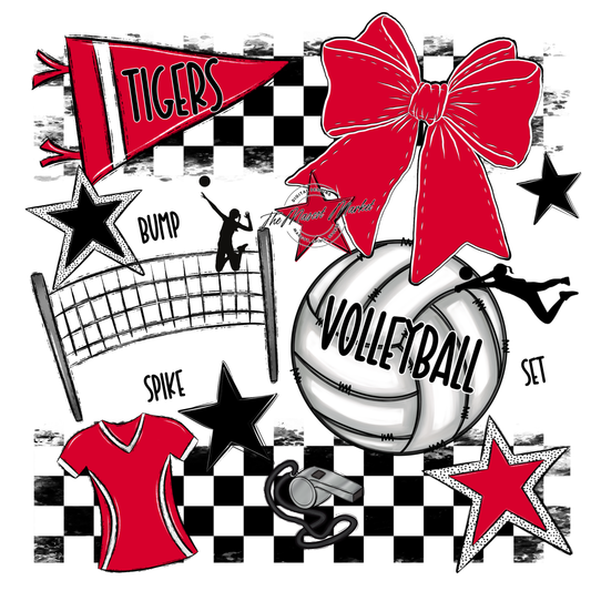 Tigers Checkers Volleyball Spirit Design-Red