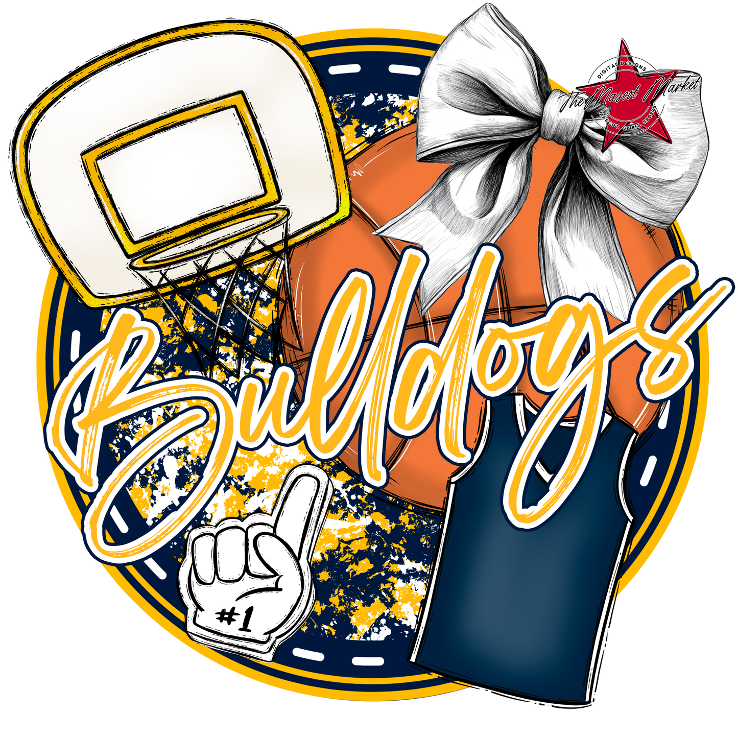 Bulldogs Circle Basketball Design-Navy-Yellow