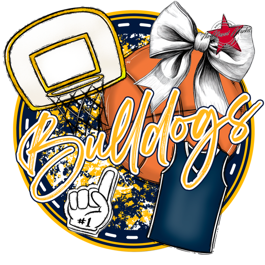 Bulldogs Circle Basketball Design-Navy-Yellow