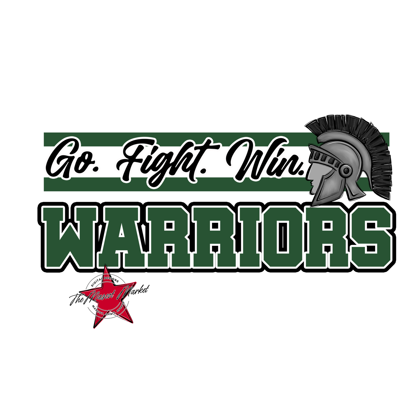 Warriors Go Fight Win Mascot Lines-Green