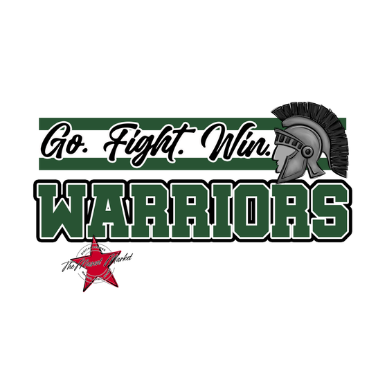Warriors Go Fight Win Mascot Lines-Green