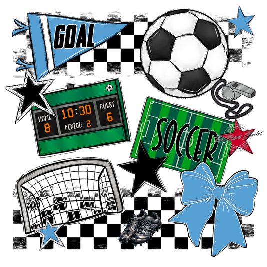 Soccer Checkers Spirit Design-Columbia Blue