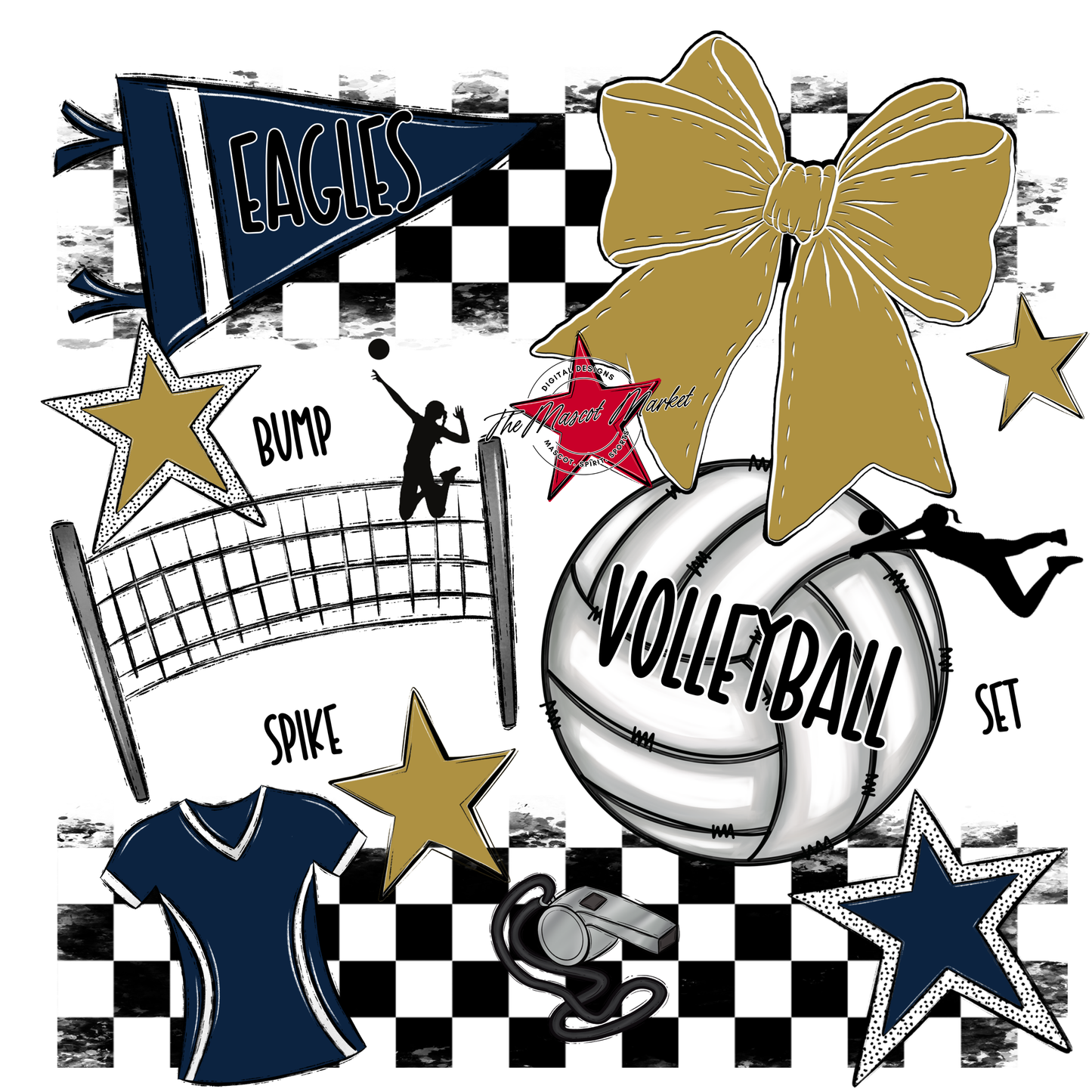 Eagles Volleyball Checkers Design-Navy-Gold