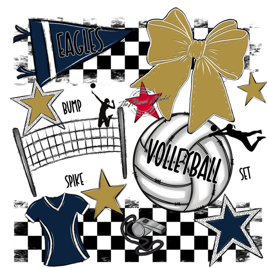 Eagles Volleyball Checkers Design-Navy-Gold
