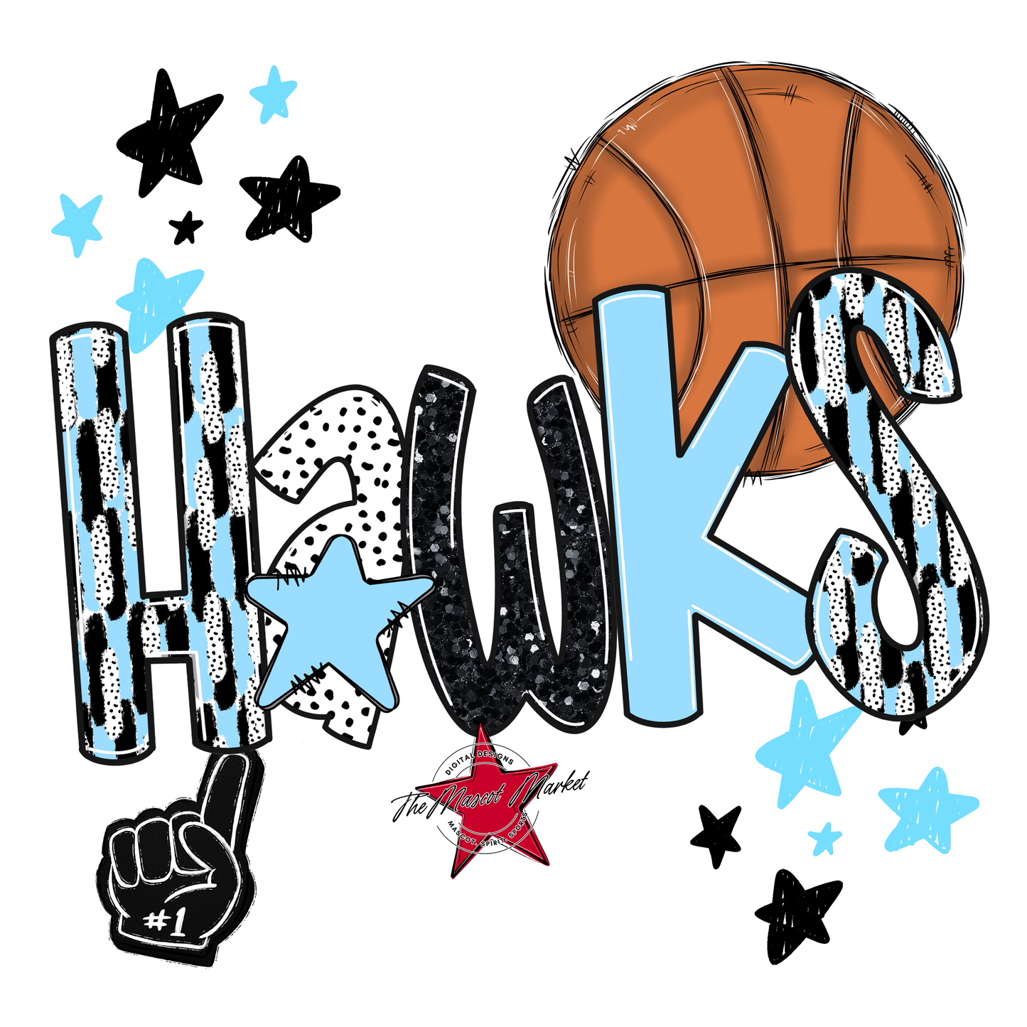 Hawks Basketball Scrape-Columbia Blue