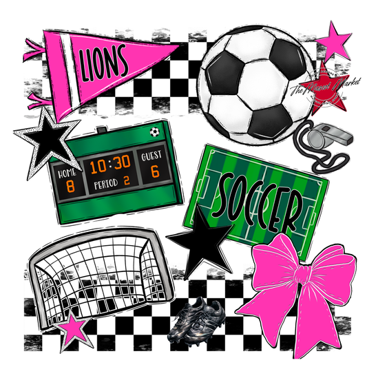 Lions Checkers Soccer Spirit Design-Pink