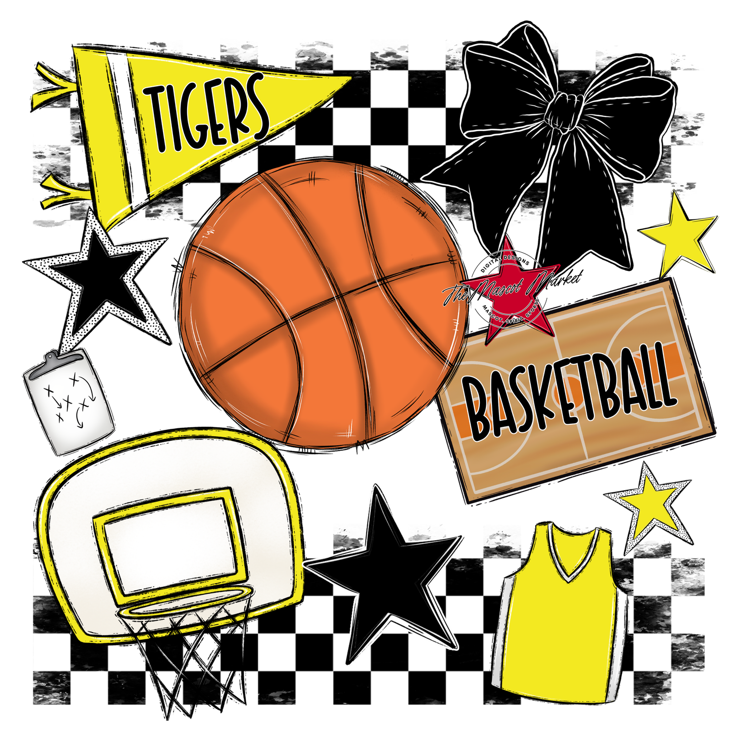 Tigers Checkers Basketball Spirit Design-Bright Yellow