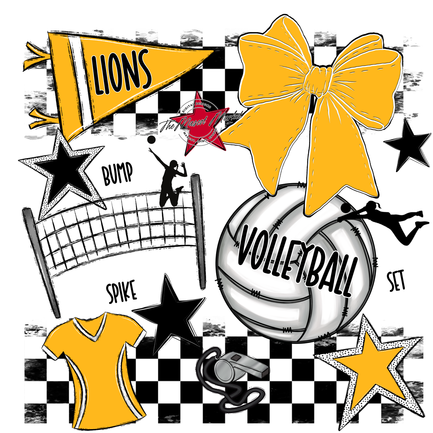 Lions Checkers Volleyball Spirit Design-Yellow