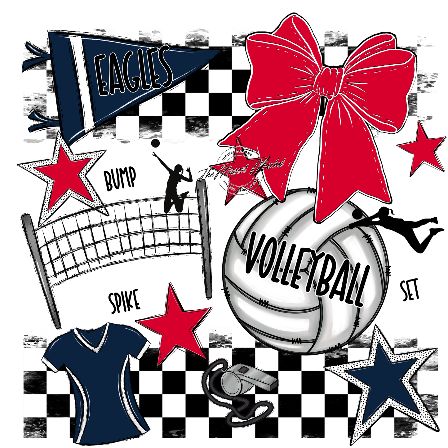 Eagles Volleyball Checkers Design-Navy-Red