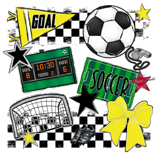 Soccer Checkers Spirit Design-Bright Yellow