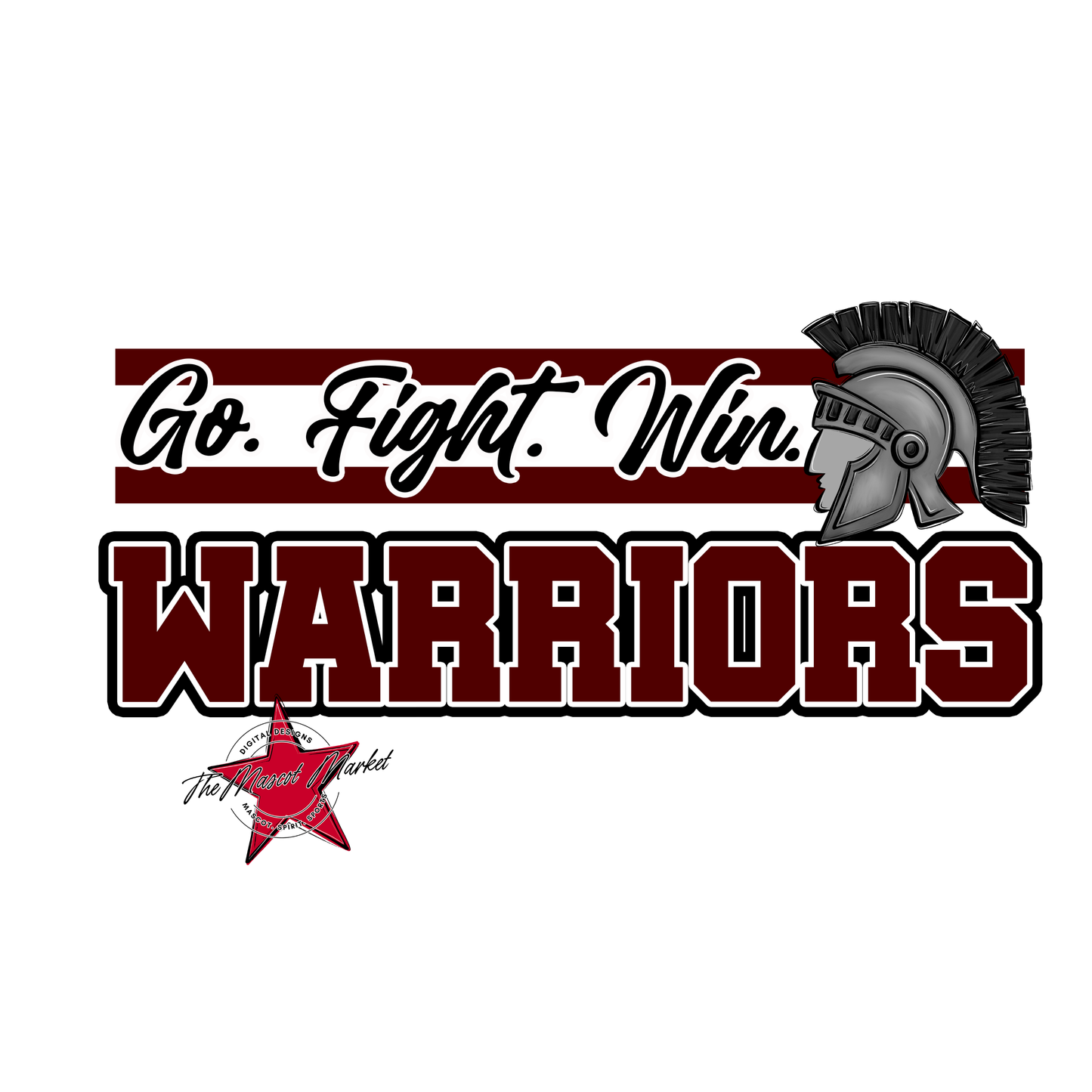 Warriors Go Fight Win Mascot Lines-Maroon