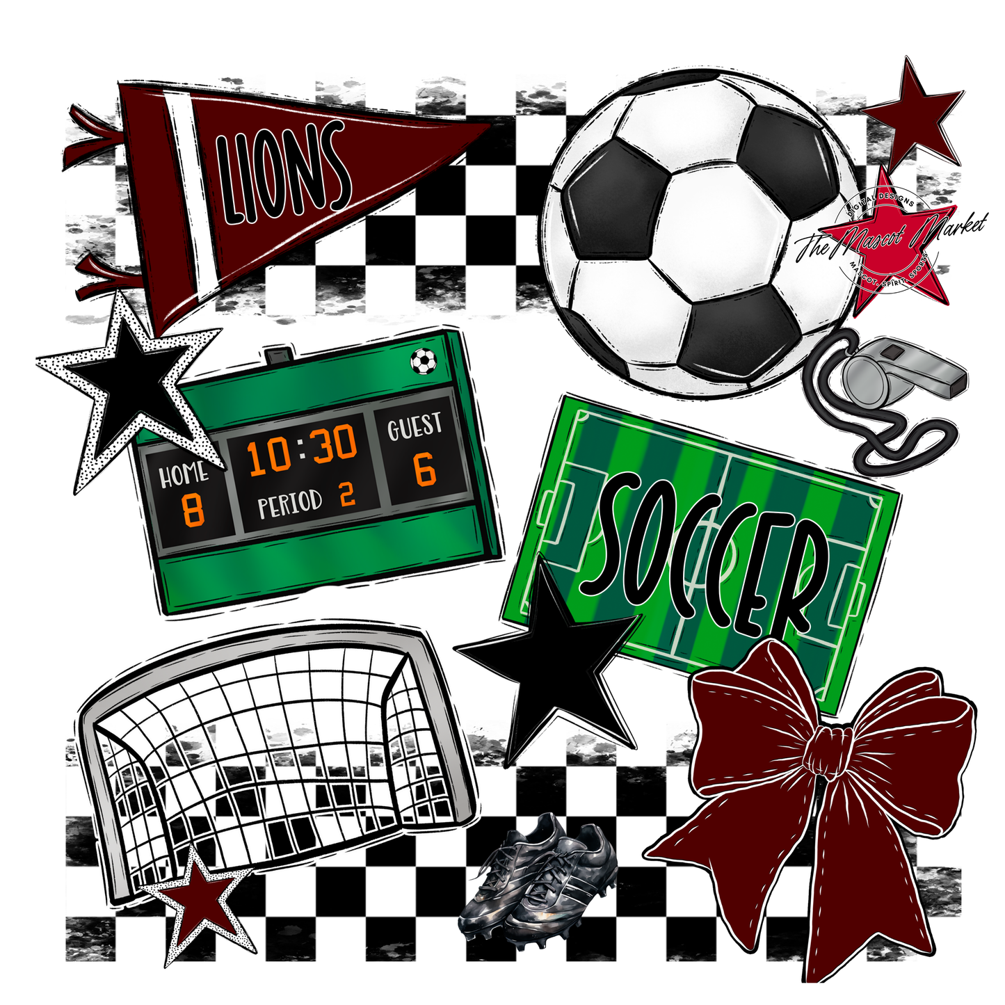 Lions Checkers Soccer Spirit Design-Maroon