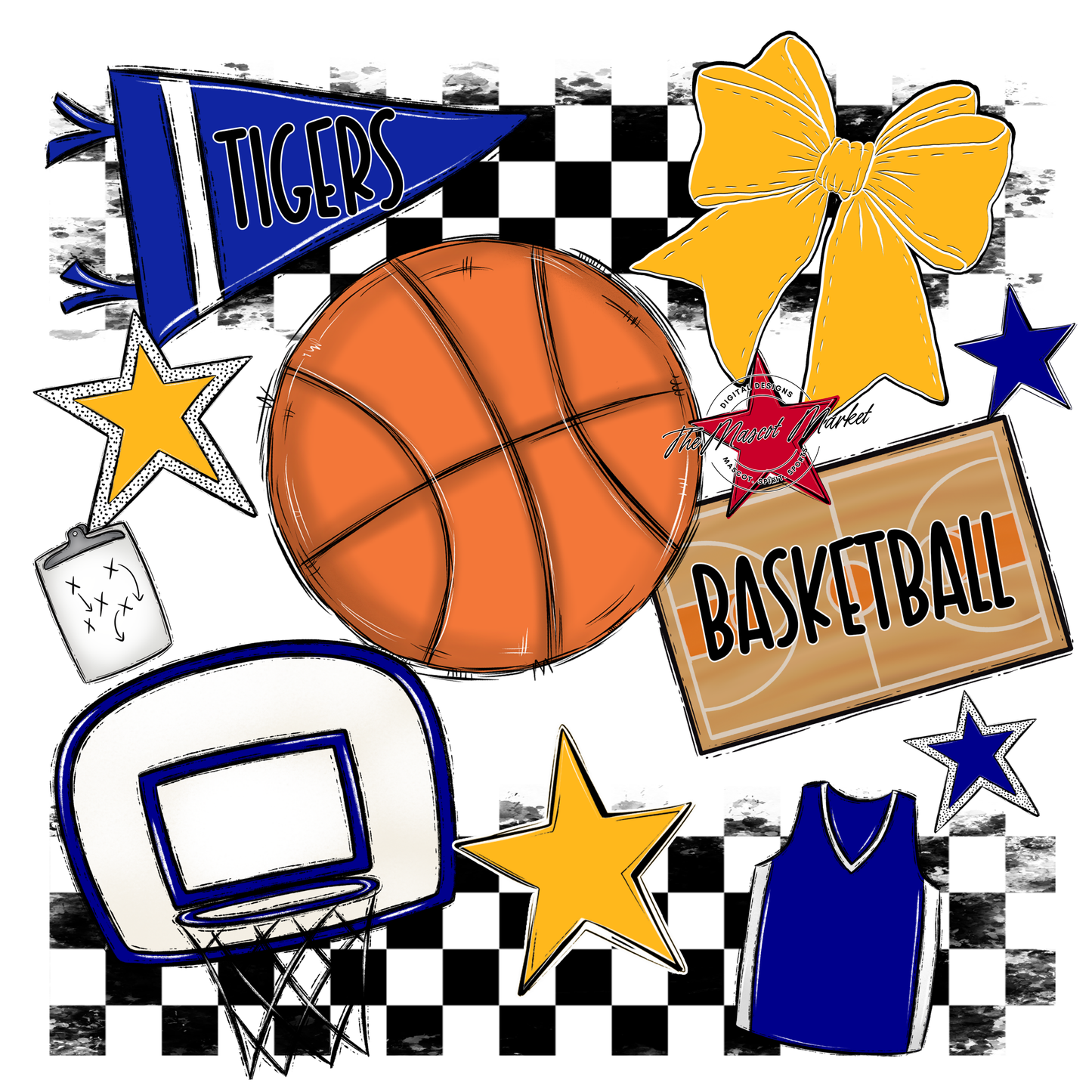 Tigers Checkers Basketball Spirit Design-Blue-Yellow