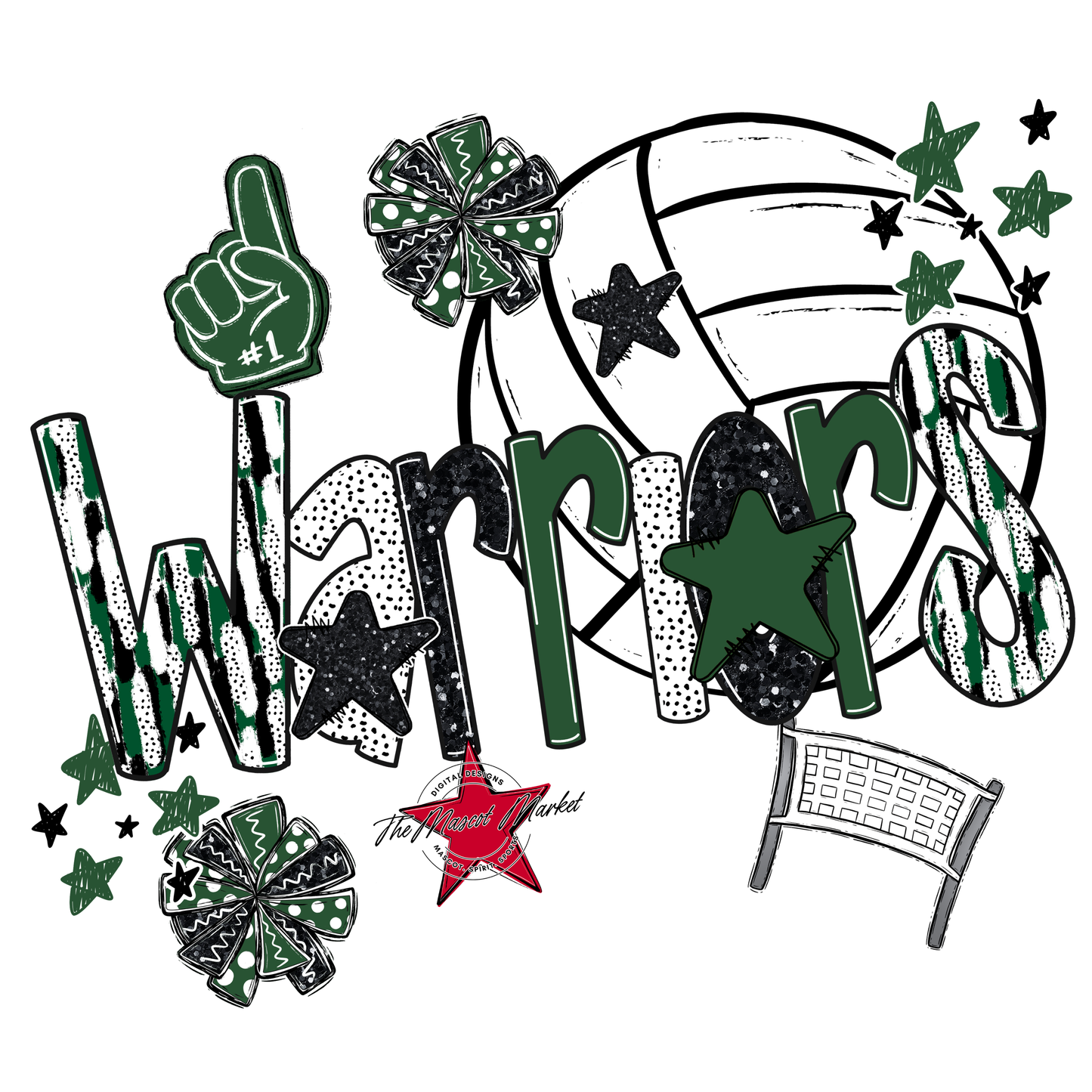 Warriors Volleyball Scrape-Green