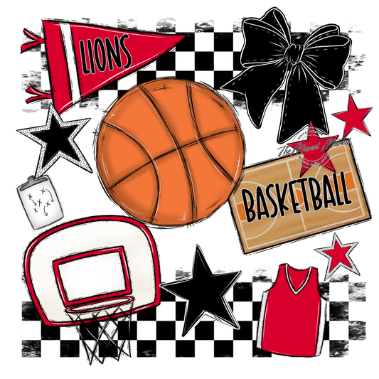 Lions Checkers Basketball Spirit Design-Red