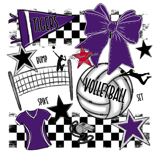 Tigers Checkers Volleyball Spirit Design-Purple