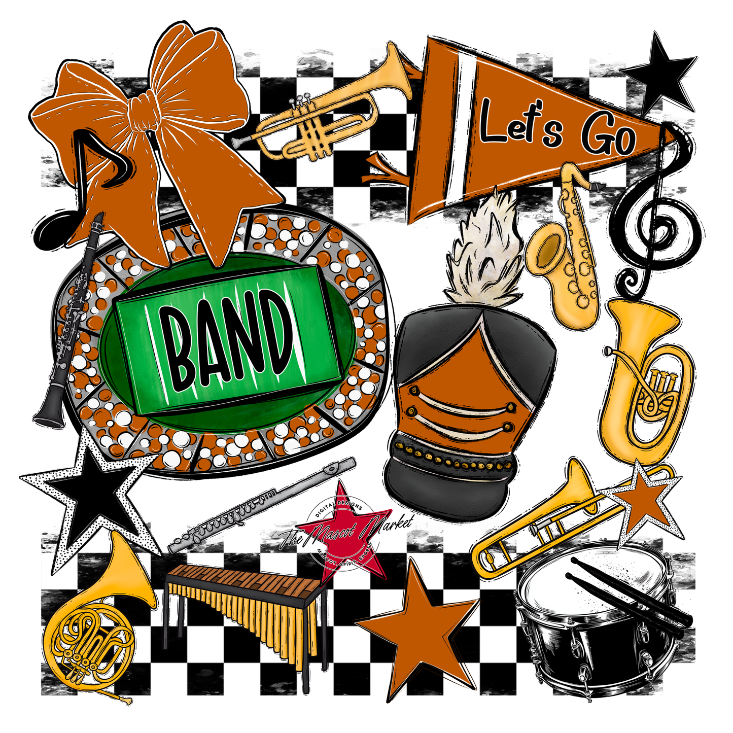 Band Checkers Spirit Design-Burnt Orange