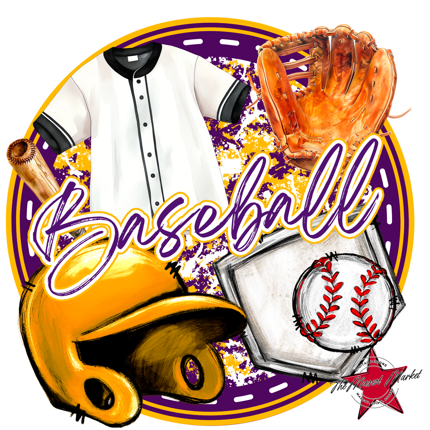 Circle Baseball Design-Purple-Yellow