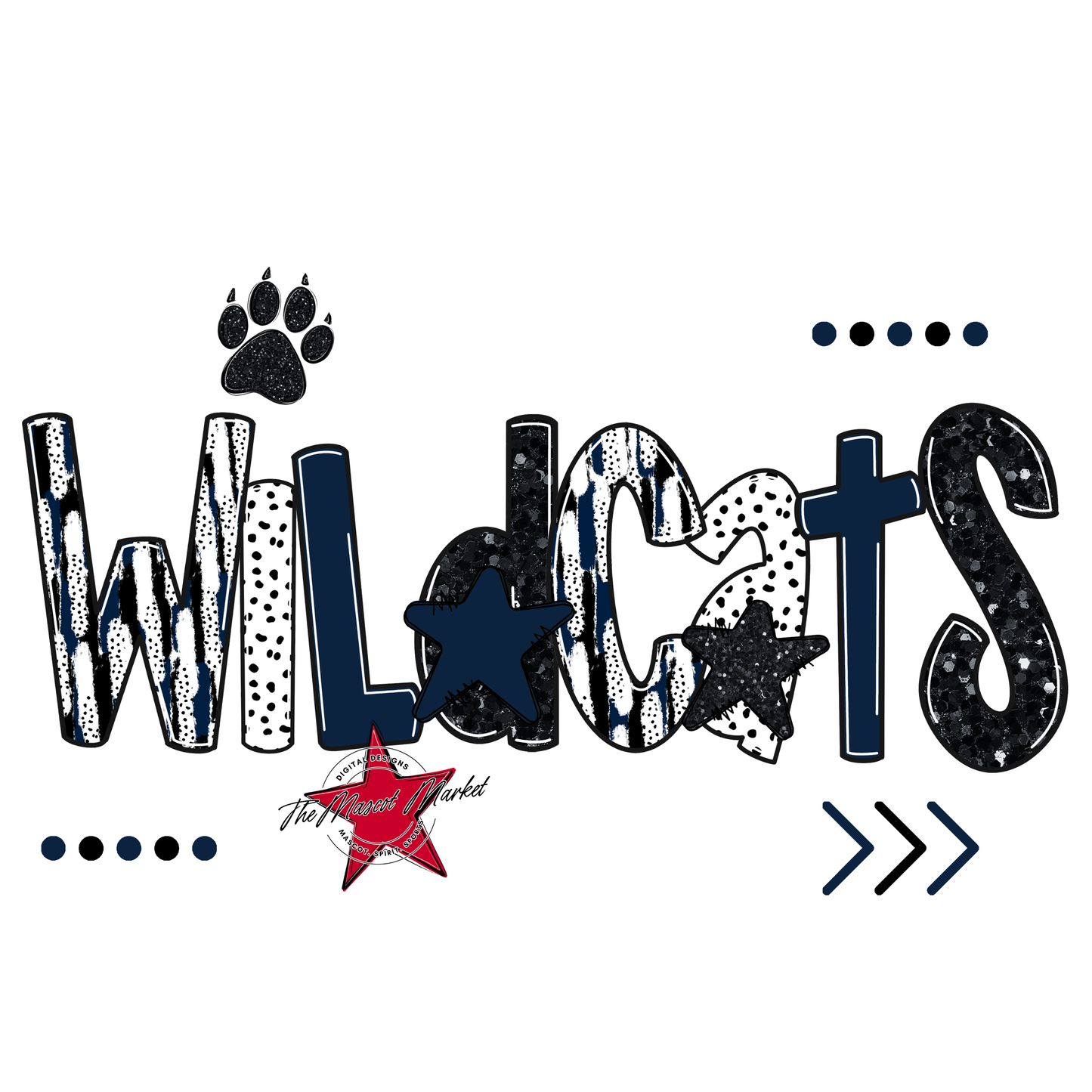 Wildcats Brushstroke Alpha w Arrows-Navy