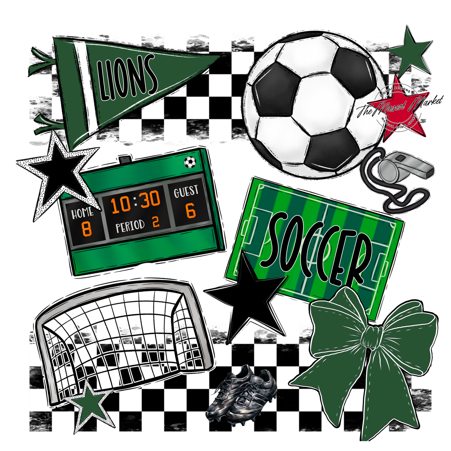 Lions Checkers Soccer Spirit Design-Green