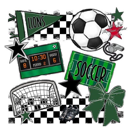 Lions Checkers Soccer Spirit Design-Green