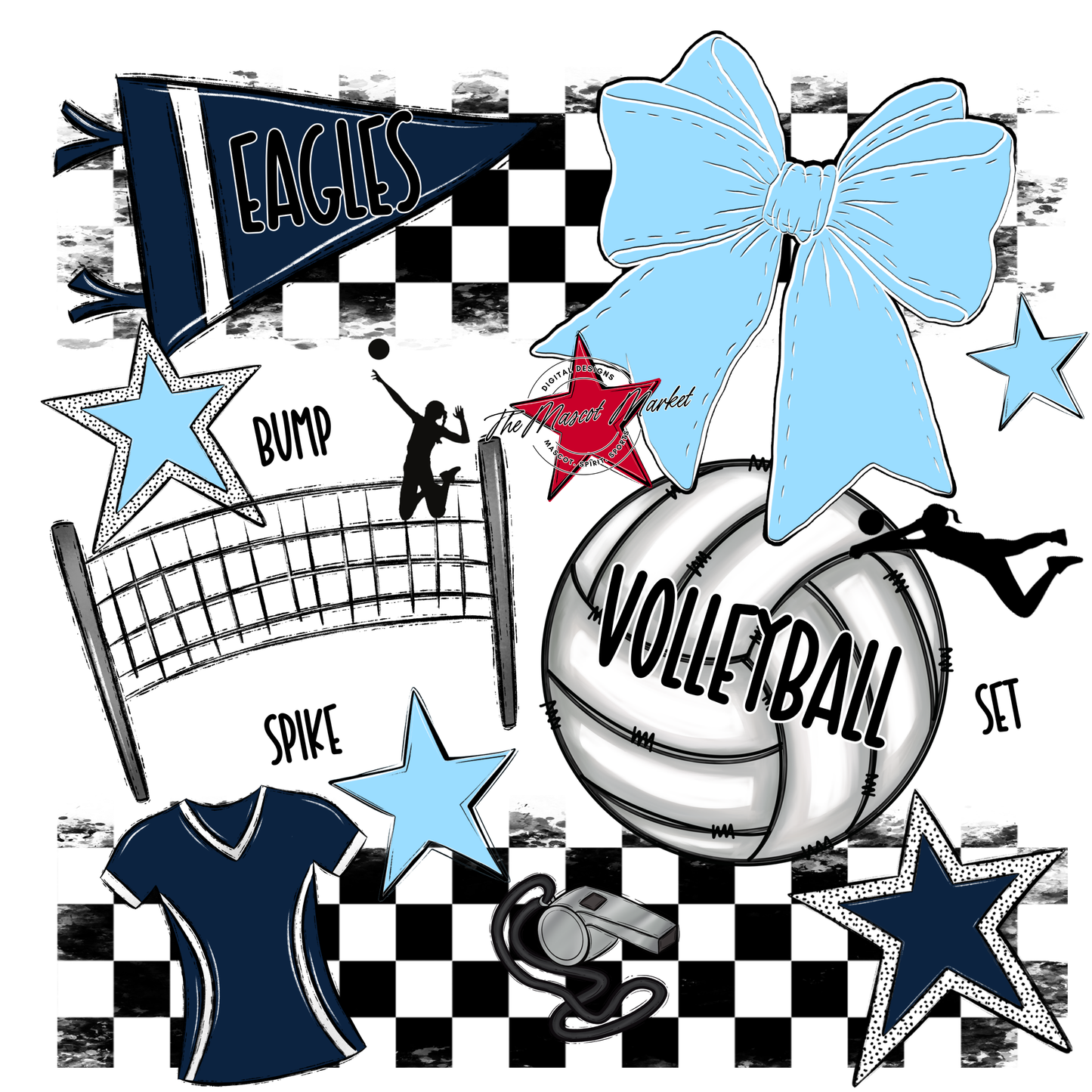 Eagles Volleyball Checkers Design-Navy-Columbia Blue