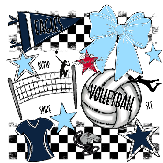Eagles Volleyball Checkers Design-Navy-Columbia Blue
