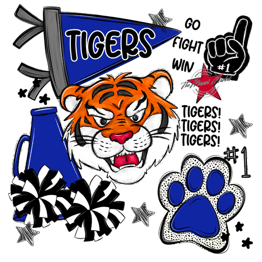 Tigers Mascot Spirit Design 2-Royal Blue