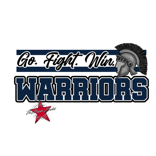 Warriors Go Fight Win Mascot Lines-Navy