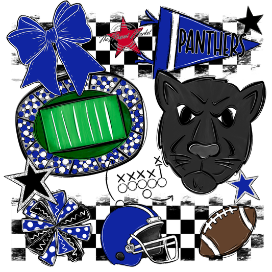 Panthers Checkers Mascot Spirit Design-Royal Blue