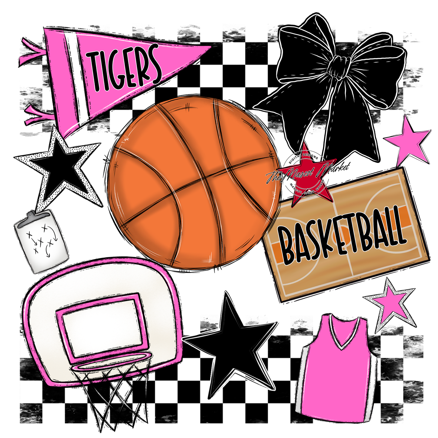 Tigers Checkers Basketball Spirit Design-Baby Pink