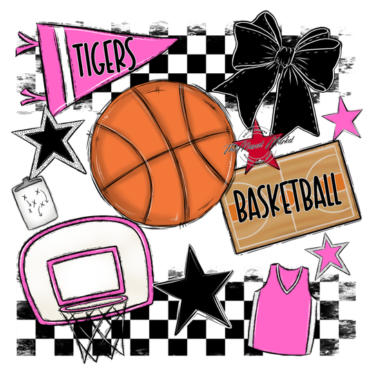 Tigers Checkers Basketball Spirit Design-Baby Pink