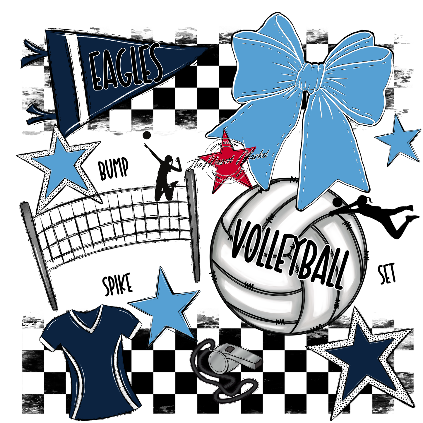 Eagles Volleyball Checkers Design-Navy-Carolina Blue