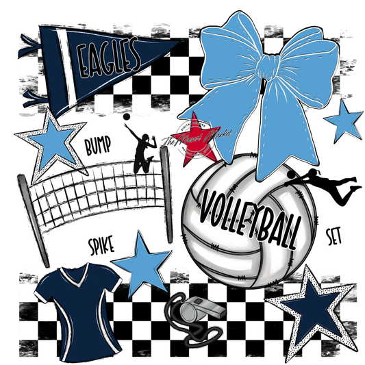 Eagles Volleyball Checkers Design-Navy-Carolina Blue