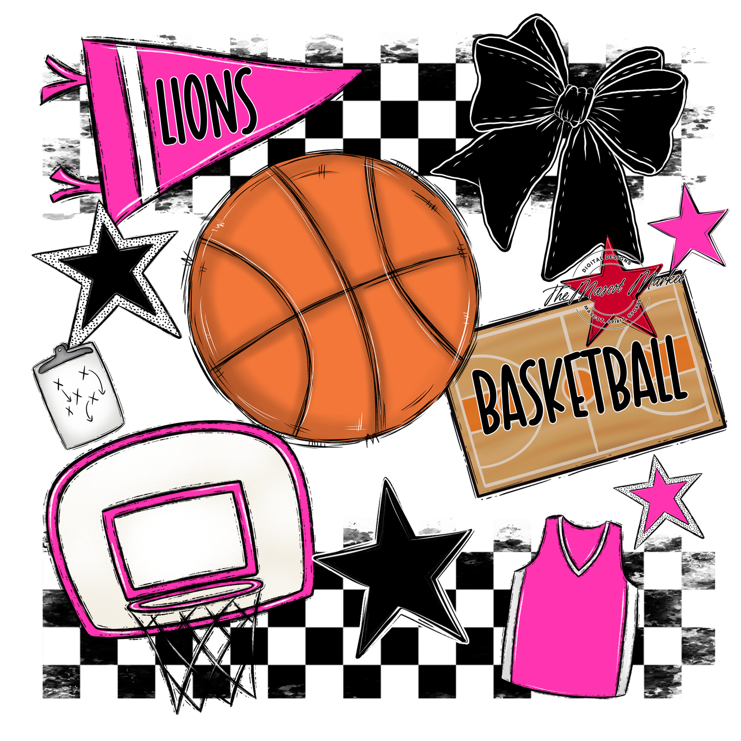 Lions Checkers Basketball Spirit Design-Pink