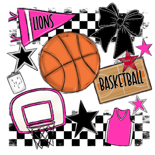 Lions Checkers Basketball Spirit Design-Pink