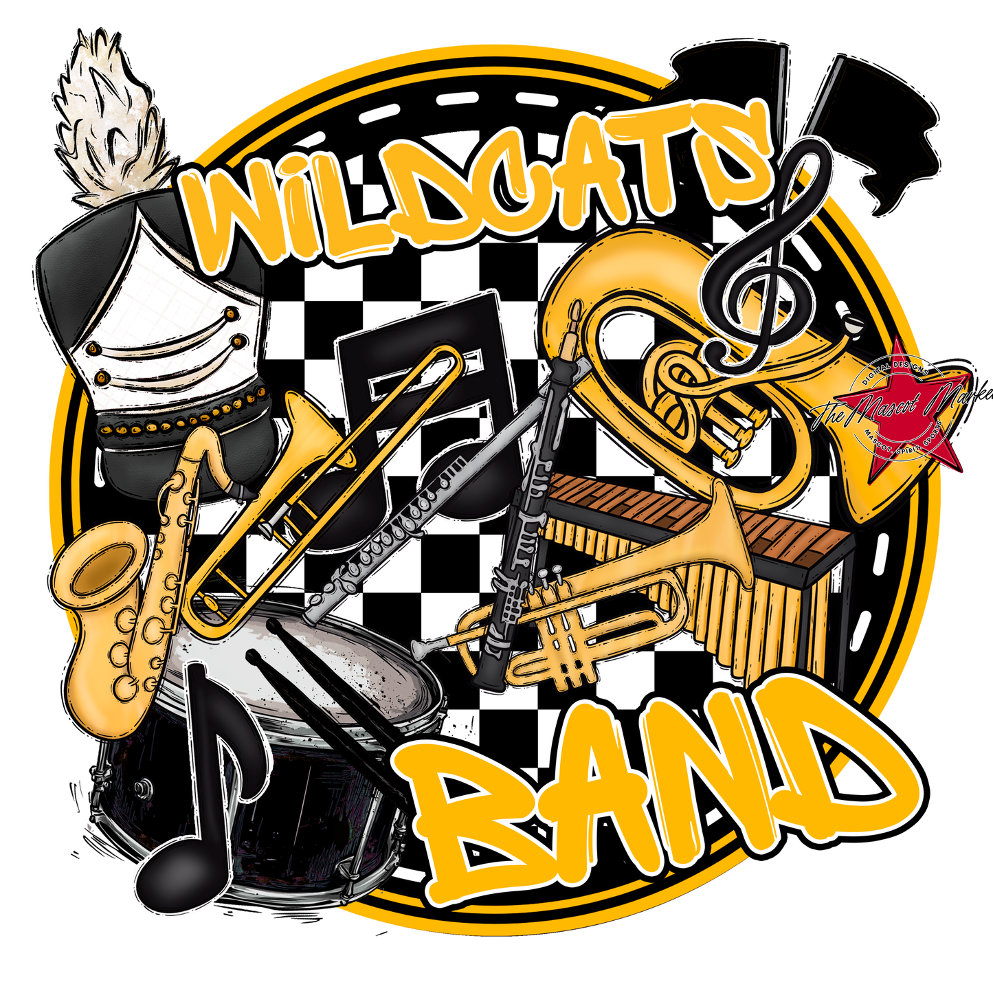 Wildcats Circle Band Design-Yellow