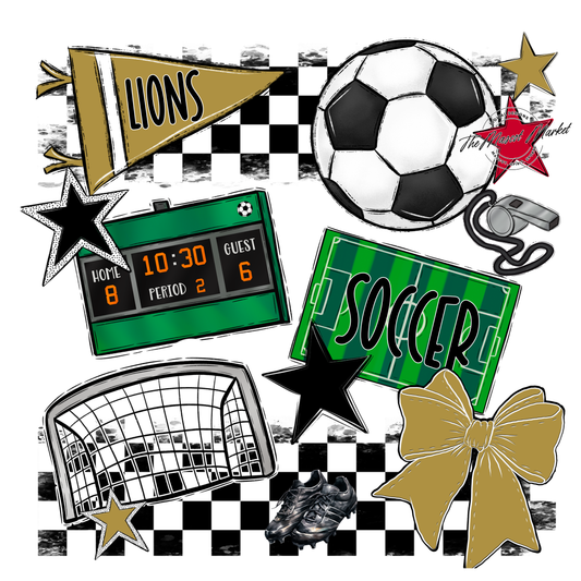 Lions Checkers Soccer Spirit Design-Gold