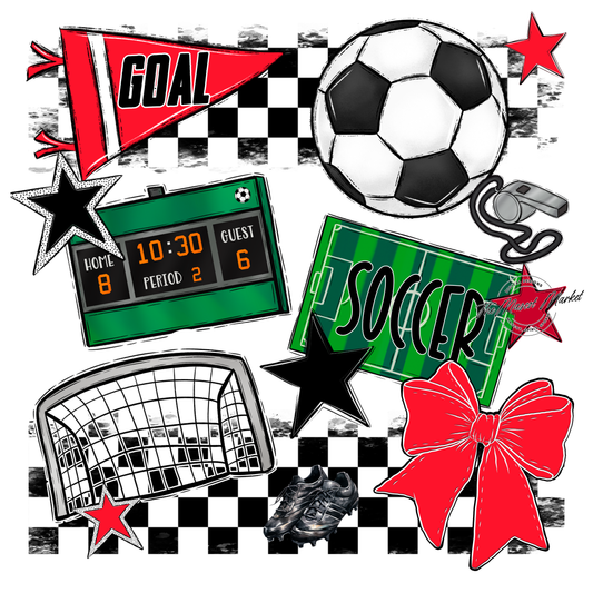 Soccer Checkers Spirit Design-Bright Red