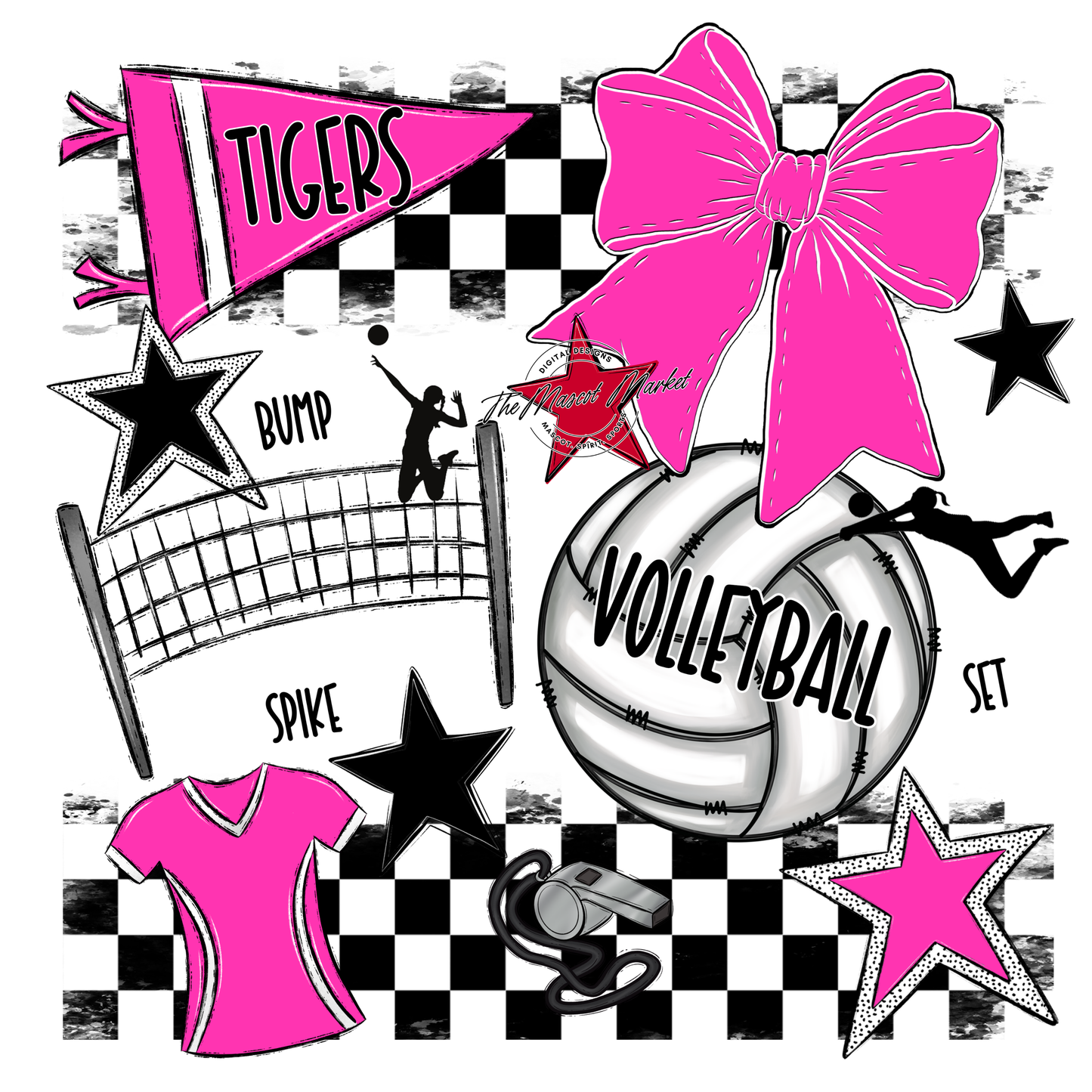 Tigers Checkers Volleyball Spirit Design-Pink