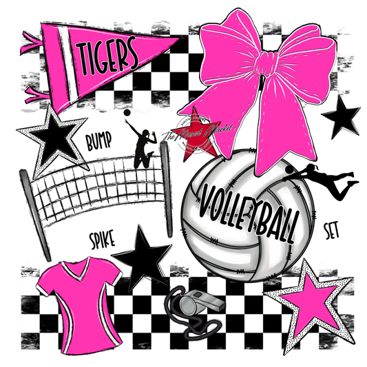Tigers Checkers Volleyball Spirit Design-Pink