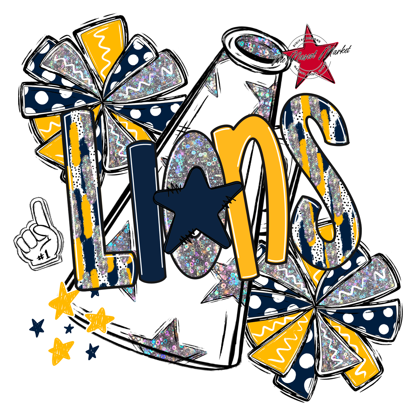 Lions Cheer Megaphone Scrape-Navy-Yellow